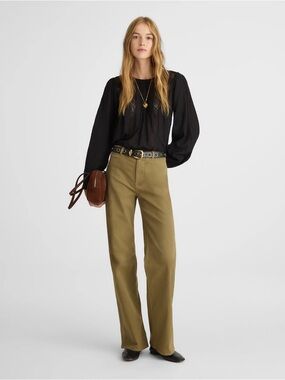 Madewell The Petite Wide-Leg Pant in Garment Dyed Twill in Green Khaki Size 27P